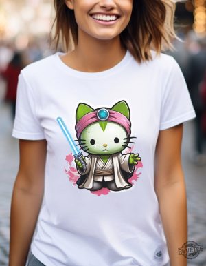 Galactic Kitty T Shirt Jedi Kitty Shirt Cute Jedi T Shirt Master Hello Cat Tee Sci Fi Movie Shirt revetee 5