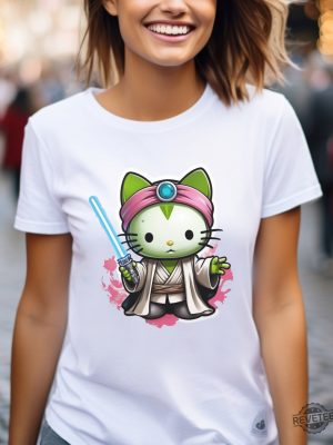 Galactic Kitty T Shirt Jedi Kitty Shirt Cute Jedi T Shirt Master Hello Cat Tee Sci Fi Movie Shirt revetee 5