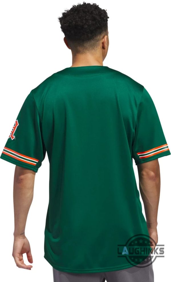 adidas dark green miami hurricanes baseball jersey shirt replica