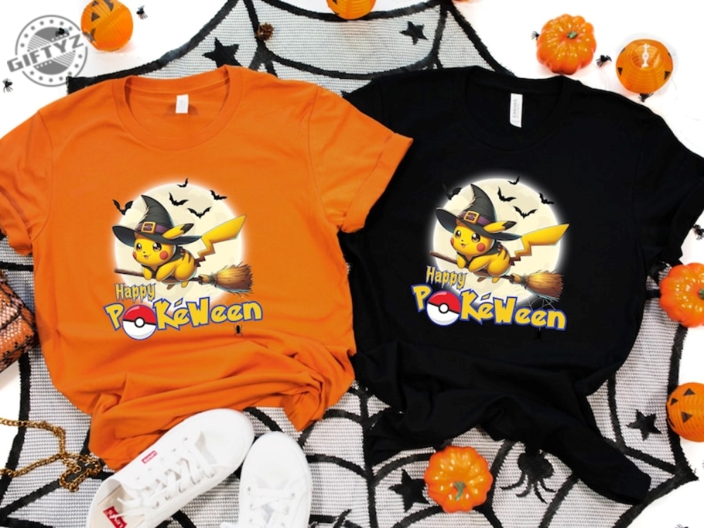 Happy Pokeween Shirt Pkm Halloween Sweatshirt Cartoon Anime Hoodie Pikachu Halloween Tshirt Halloween Party Shirt giftyzy 1