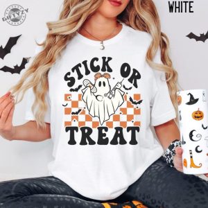 Ghost Nurse Halloween Shirt Stick Or Treat Sweatshirt Spooky Nurse Phlebotomy Tech Halloween Nurse Tshirt Hospital Halloween Party Shirt giftyzy 2