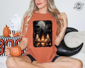 Camping Halloween Ghost Reading Book Shirt Halloween Costume Hoodie Spooky Season Sweatshirt Women Fall Tshirt Halloween Party Tee giftyzy 2