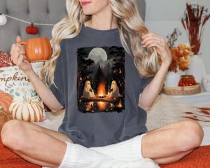 Camping Halloween Ghost Reading Book Shirt Halloween Costume Hoodie Spooky Season Sweatshirt Women Fall Tshirt Halloween Party Tee giftyzy 3