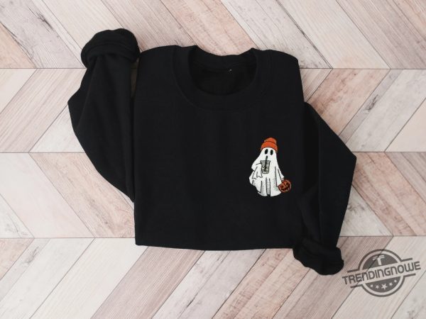 Ghost Embroidered Sweatshirt Little Ghost Ice Coffee Shirt Halloween Sweatshirt Halloween Embroidered Sweatshirt Ghost Sweatshirt trendingnowe 3