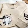 Ghost Embroidered Sweatshirt Little Ghost Bat Shirt Halloween Sweatshirt Halloween Embroidered Sweatshirt Ghost Sweatshirt trendingnowe 1