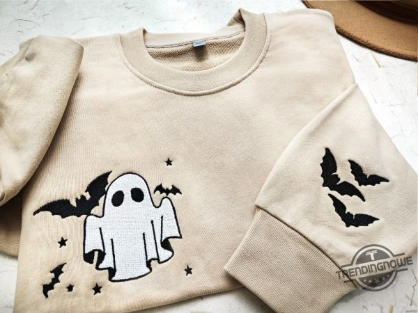 Ghost Embroidered Sweatshirt Little Ghost Bat Shirt Halloween Sweatshirt Halloween Embroidered Sweatshirt Ghost Sweatshirt trendingnowe 1