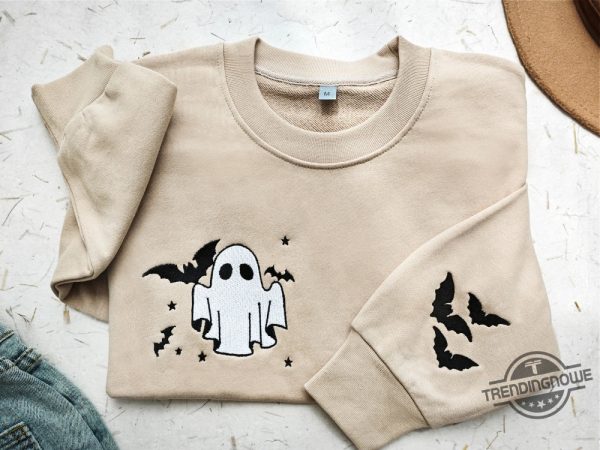 Ghost Embroidered Sweatshirt Little Ghost Bat Shirt Halloween Sweatshirt Halloween Embroidered Sweatshirt Ghost Sweatshirt trendingnowe 2