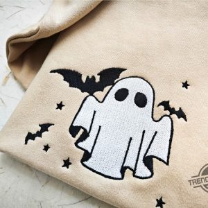 Ghost Embroidered Sweatshirt Little Ghost Bat Shirt Halloween Sweatshirt Halloween Embroidered Sweatshirt Ghost Sweatshirt trendingnowe 3