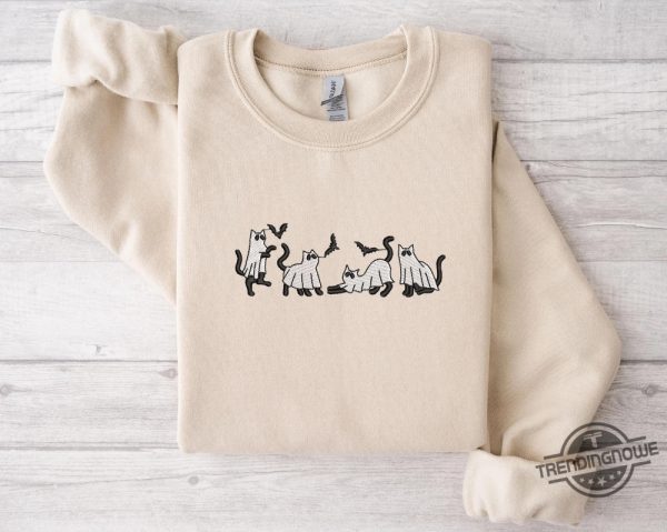 Embroidered Ghost Cat Sweatshirt Embroidered Halloween Shirt Halloween Ghost Cat Sweatshirt Funny Halloween Shirt trendingnowe 3