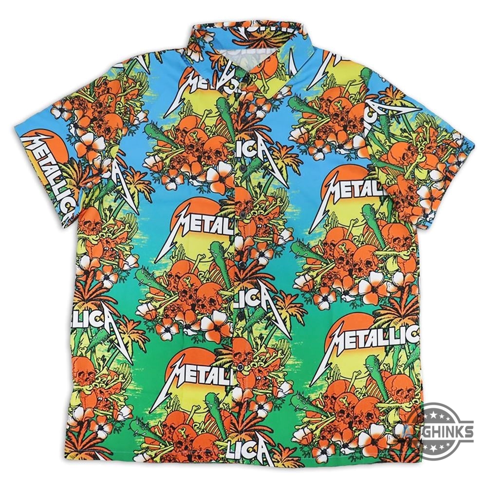 Sunset Skulls Metallica Hawaiian Shirt And Shorts Reprinted