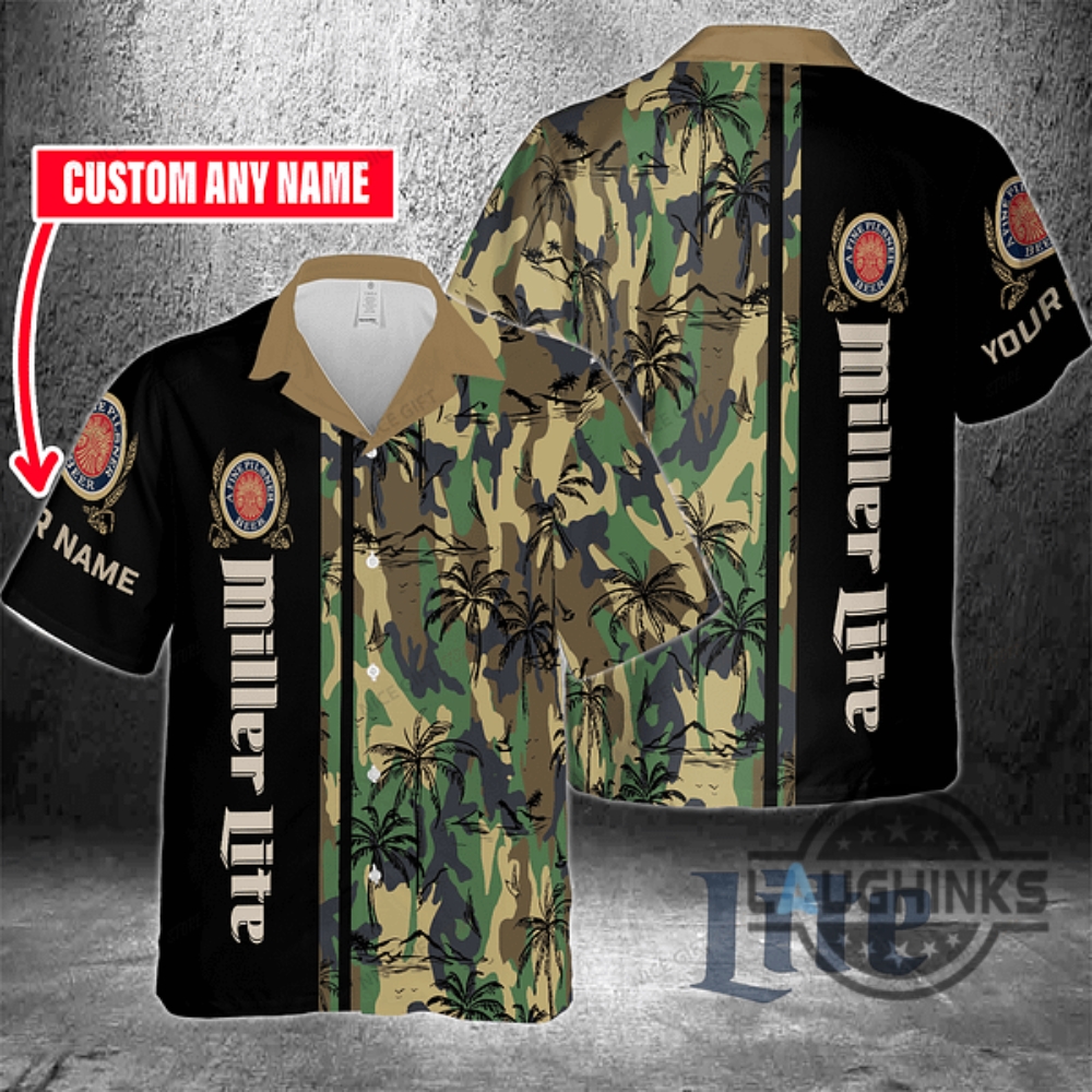 Custom Name Camo Tropical Miller Lite Hawaiian Shirt And Short