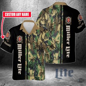 custom name camo tropical miller lite hawaiian shirt and short