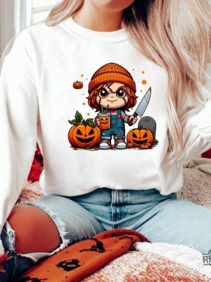 Halloween Chucky Shirt Halloween Horror Characters Shirt Chucky Hoodie Hello Kitty Chucky Shirt revetee 3