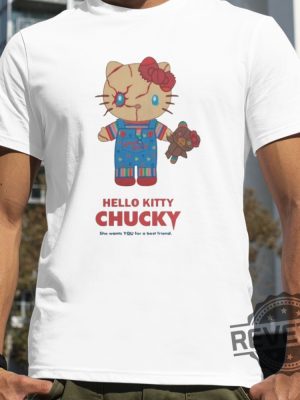 Hello Kitty Chucky Merch 2023 Universal Studios Hello Kitty Chucky Ringer Shirt Hello Kitty Chucky Shirt revetee 3