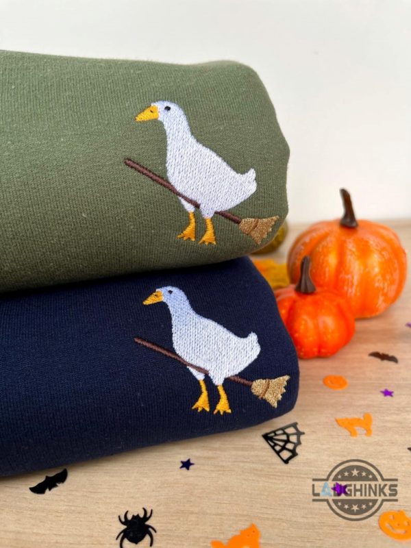 spooky silly goose riding broomstick halloween embroidered sweatshirt t shirt hoodie laughinks 2