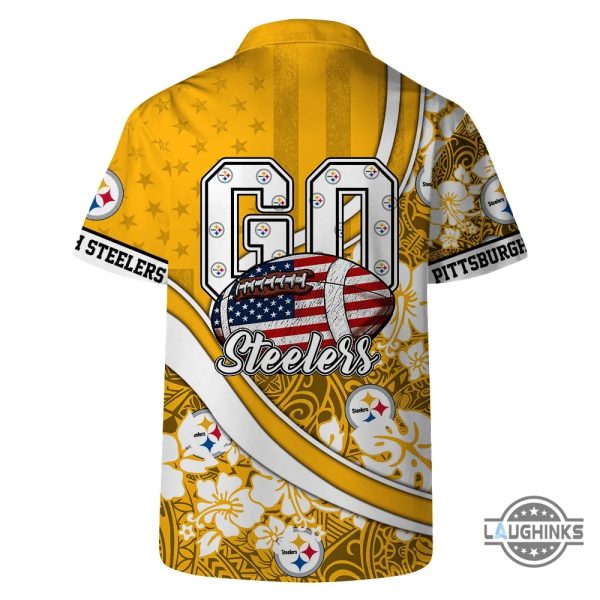 new pittsburgh steelers hawaiian shirt and shorts team logo yellow pattern us flag aloha beach summer button up shirts laughinks 5