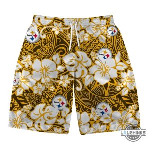 new pittsburgh steelers hawaiian shirt and shorts team logo yellow pattern us flag aloha beach summer button up shirts laughinks 7