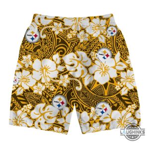 new pittsburgh steelers hawaiian shirt and shorts team logo yellow pattern us flag aloha beach summer button up shirts laughinks 8