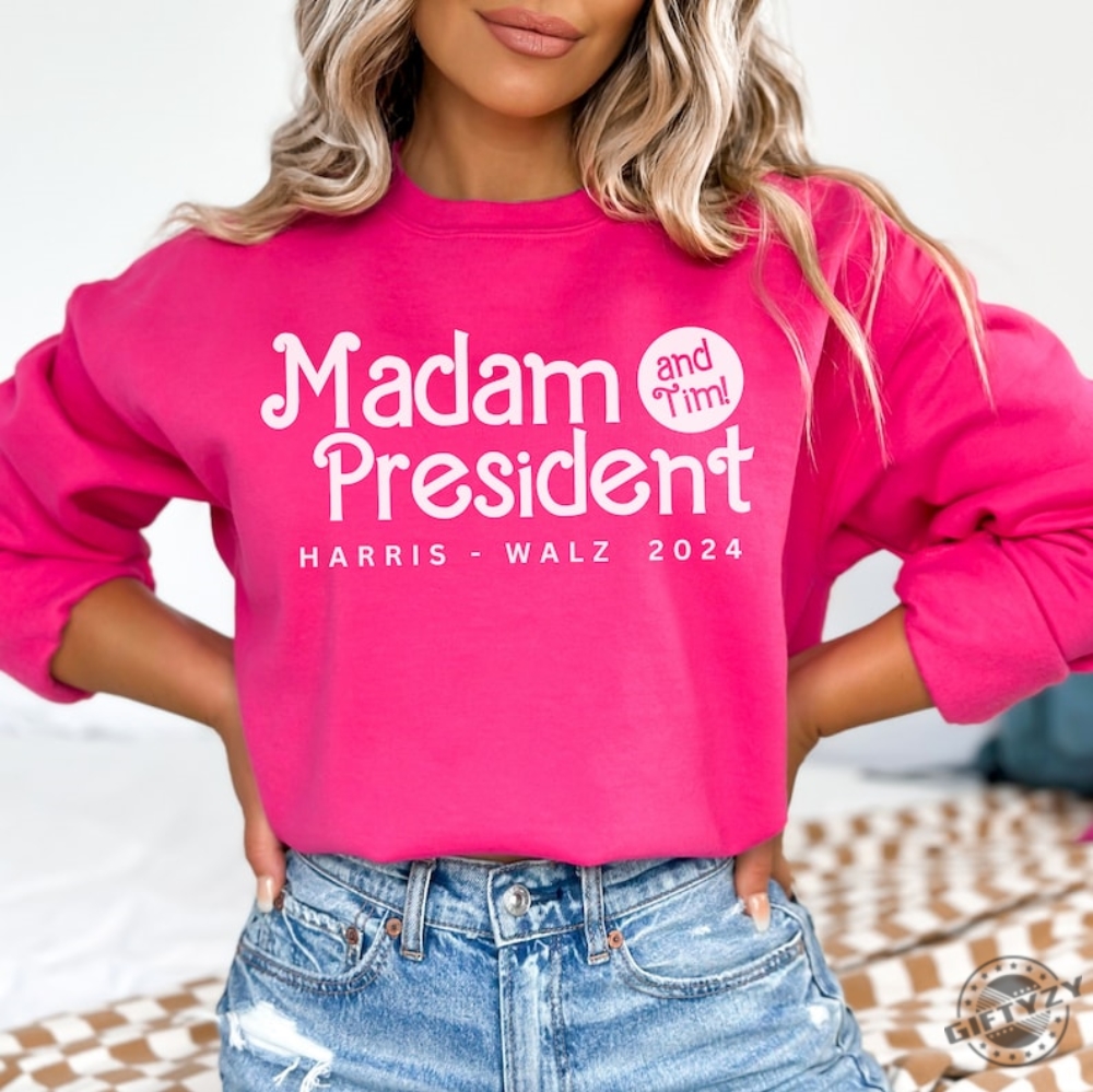 Madam President And Tim Shirt Kamala Harris Crewneck Sweatshirt Harris Walz 2024 Sweater Female President Tshirt Elect Harris Hoodie Voting Gift giftyzy 1