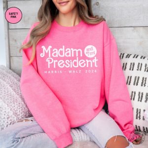 Madam President And Tim Shirt Kamala Harris Crewneck Sweatshirt Harris Walz 2024 Sweater Female President Tshirt Elect Harris Hoodie Voting Gift giftyzy 5