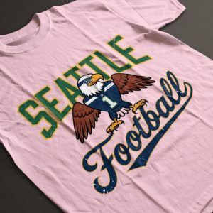 retro seattle seahawks football mascot graphic tee shirt navy and lime