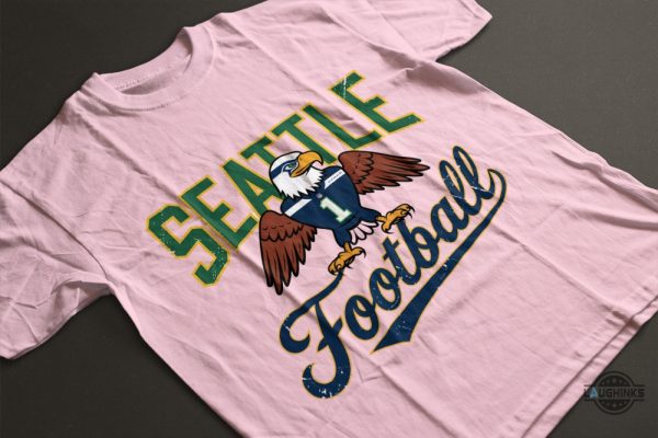 retro seattle seahawks football mascot graphic tee shirt navy and lime