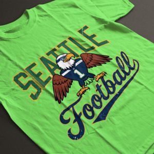 retro seattle seahawks football mascot graphic tee shirt navy and lime