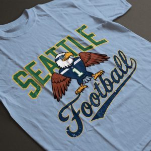 retro seattle seahawks football mascot graphic tee shirt navy and lime