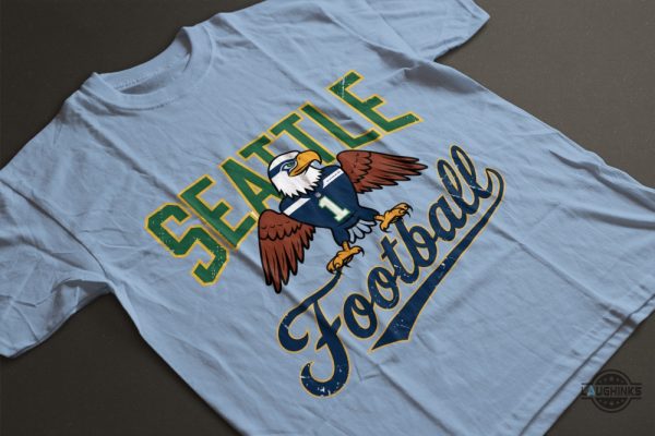 retro seattle seahawks football mascot graphic tee shirt navy and lime