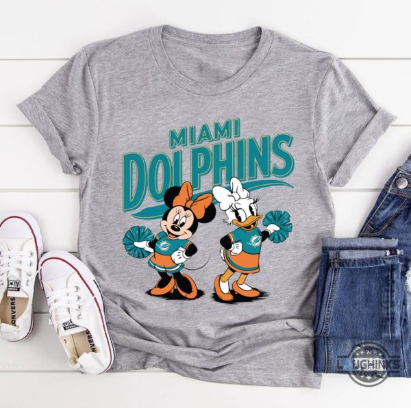 nfl miami dolphins minnie and daisy cheerleading shirt disney