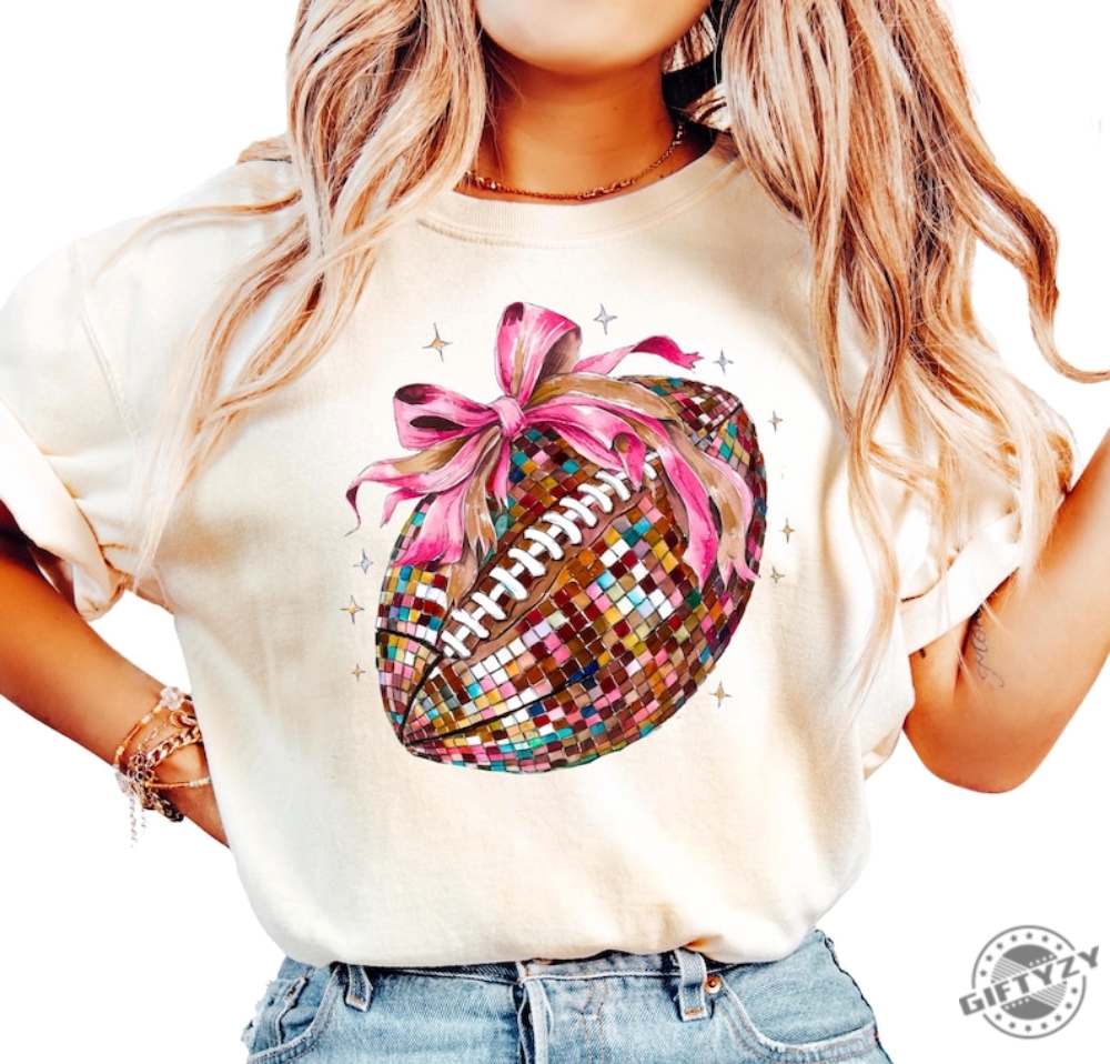 Disco Football With Ribbon Shirt For Women And Teens Girly Football Season Coquette Football Era Tshirt Fall Football Shirt