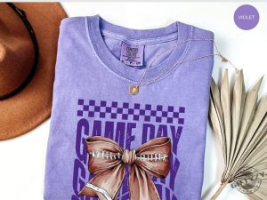 Game Day Football Shirt Team Mascot Hoodie Gameday Purple Coquette Bow Sweatshirt Football Mom Girly Trendy Teacher Tshirt giftyzy 3