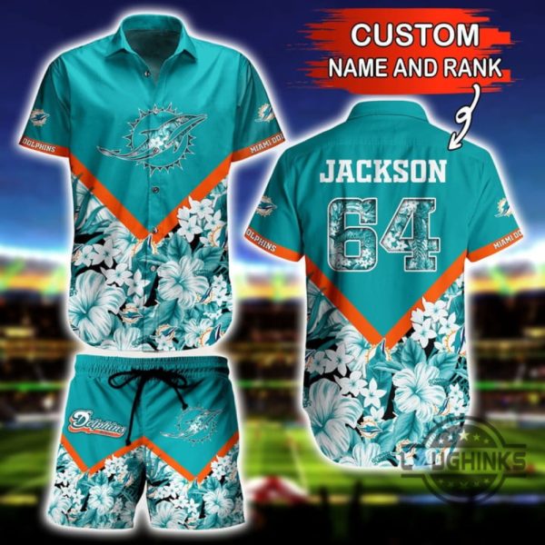 custom name and number floral miami dolphins hawaiian shirt and shorts