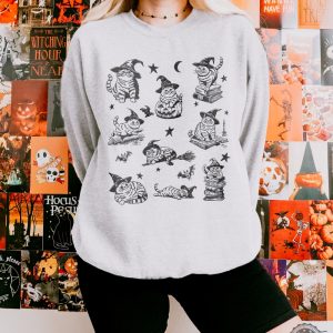 Retro Cat Halloween Sweatshirt 90S Cat Witch Vintage Sweater Funny Witch Cat Crewneck revetee 2