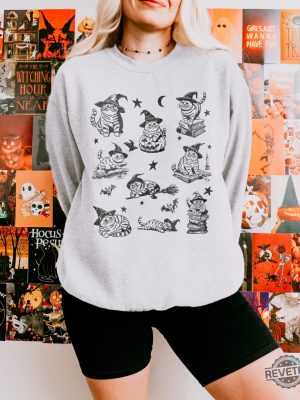 Retro Cat Halloween Sweatshirt 90S Cat Witch Vintage Sweater Funny Witch Cat Crewneck revetee 2