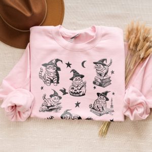 Retro Cat Halloween Sweatshirt 90S Cat Witch Vintage Sweater Funny Witch Cat Crewneck revetee 3