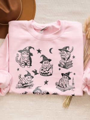 Retro Cat Halloween Sweatshirt 90S Cat Witch Vintage Sweater Funny Witch Cat Crewneck revetee 3