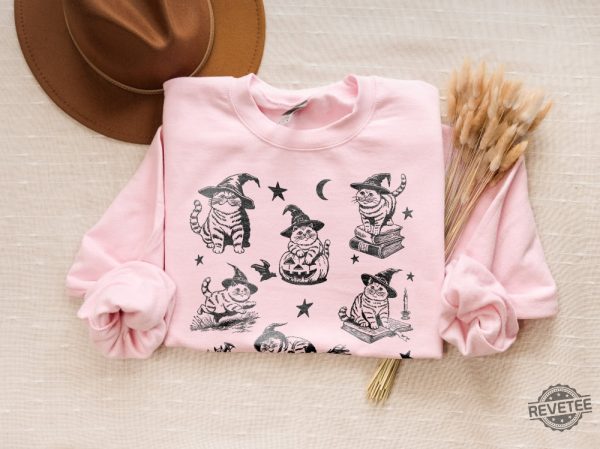 Retro Cat Halloween Sweatshirt 90S Cat Witch Vintage Sweater Funny Witch Cat Crewneck revetee 3