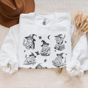 Retro Cat Halloween Sweatshirt 90S Cat Witch Vintage Sweater Funny Witch Cat Crewneck revetee 4