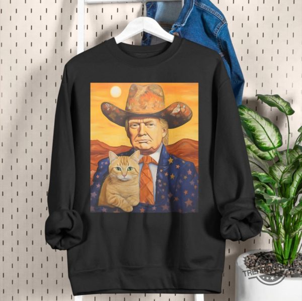 Cowboy Trump With A Cat Shirt Funny Trump Shirt Donald Trump Shirts Funny Cat Shirt Sarcastic Gift For Trump And Cat Lovers trendingnowe 1