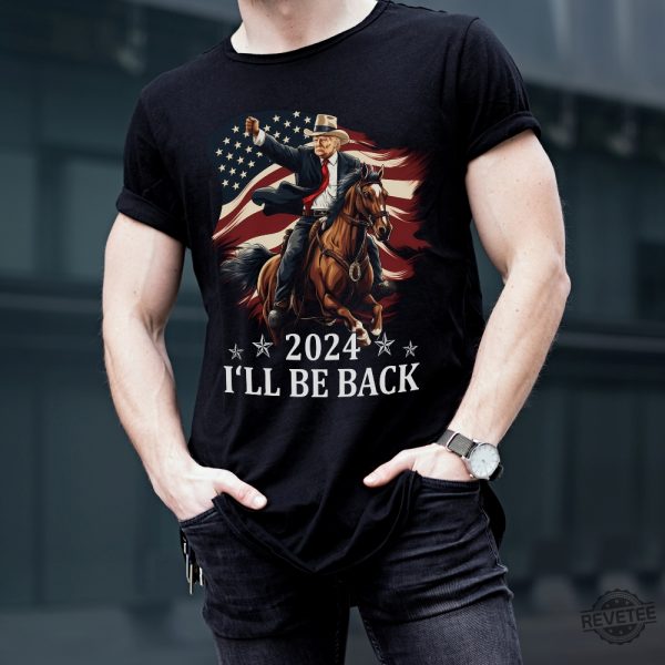 Donald Trump 2024 Shirt Trump Riding A Horse With The American Flag Cowboy Trump Tshirt Trump Shirt revetee 3