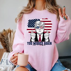 trump you missed again shirt middle finger donald trump assassination shirt shooting tee laughinks 5