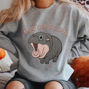 moo deng clan embroidered t shirt sweatshirt hoodie thailand zoo cute baby hippo chubby chaotic animal hippopotamus viral fan club gift laughinks 2