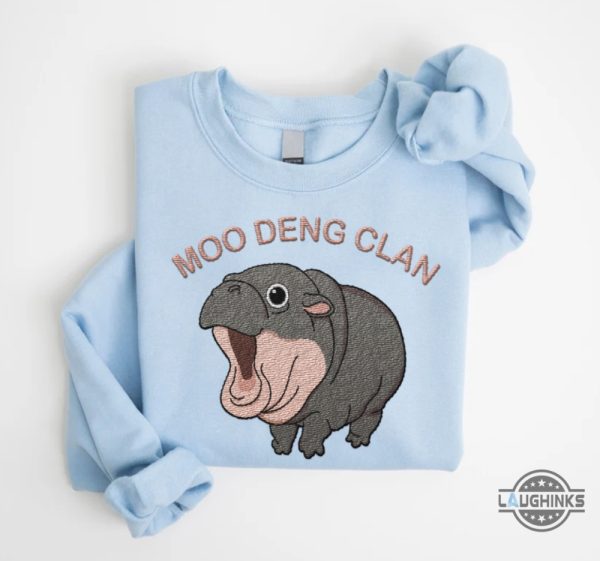 moo deng clan embroidered t shirt sweatshirt hoodie thailand zoo cute baby hippo chubby chaotic animal hippopotamus viral fan club gift laughinks 4