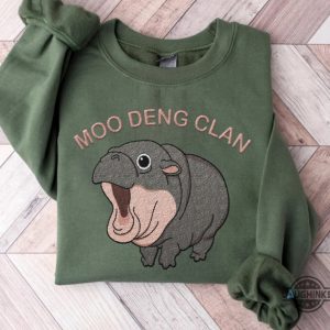 moo deng clan embroidered t shirt sweatshirt hoodie thailand zoo cute baby hippo chubby chaotic animal hippopotamus viral fan club gift laughinks 5