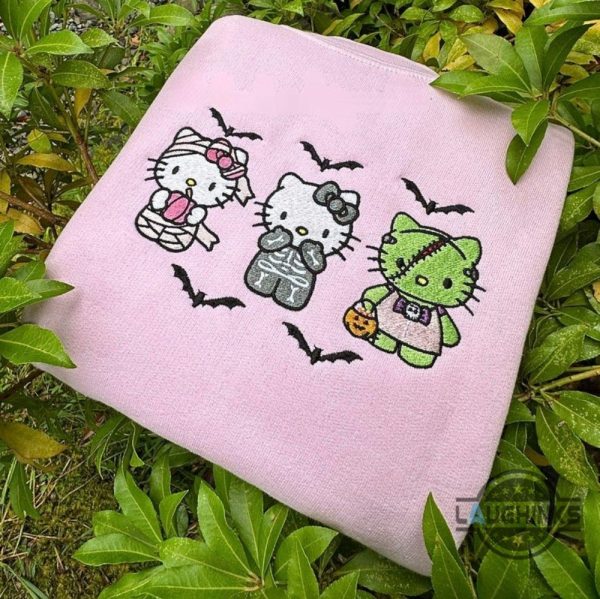 halloween hello kitty embroidered sweatshirt t shirt hoodie zombie cute kawaii cat anime spooky season embroidery tee laughinks 1