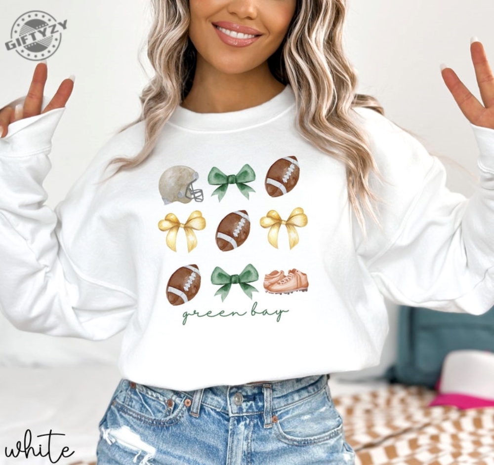 Coquette Green Bay Shirt Cozy Football Sweatshirt Game Day Tshirt Girly Football Hoodie Gift For Green Bay Fan Shirt