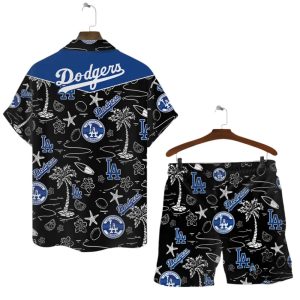 los angeles dodgers hawaiian shirt and shorts black and blue tropical la dodgers aloha beach shirt laughinks 1