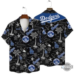 los angeles dodgers hawaiian shirt and shorts black and blue tropical la dodgers aloha beach shirt laughinks 2