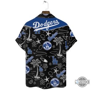 los angeles dodgers hawaiian shirt and shorts black and blue tropical la dodgers aloha beach shirt laughinks 4